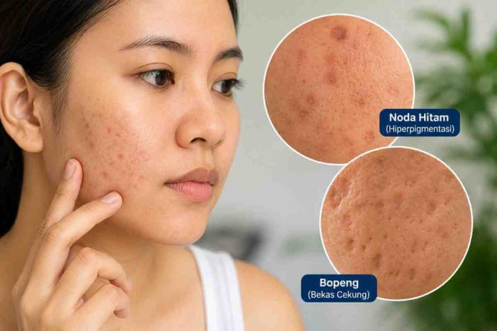 Ilustrasi noda dan bekas cekung setelah cacar air pada kulit