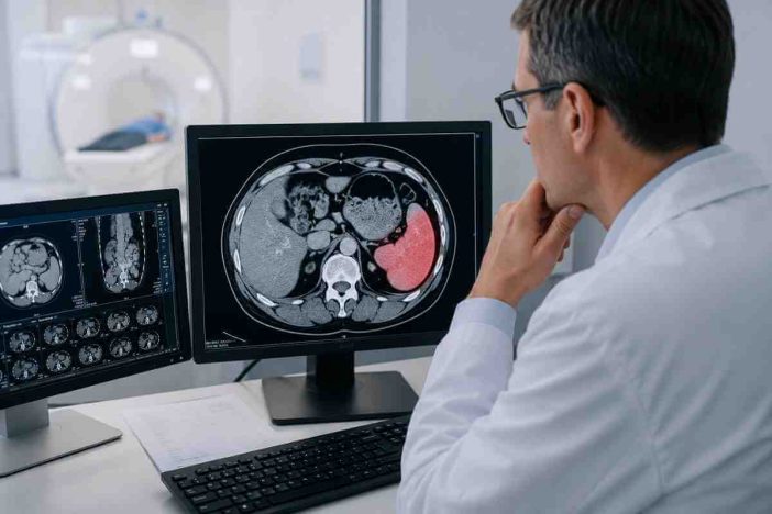 Ilustrasi pemeriksaan medis pada splenomegali atau pembesaran limpa