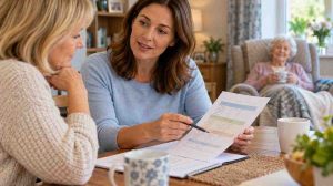 Adult family members reviewing a backup care plan for aging parents at home