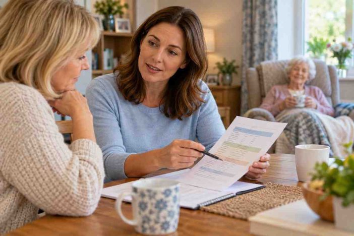 Adult family members reviewing a backup care plan for aging parents at home